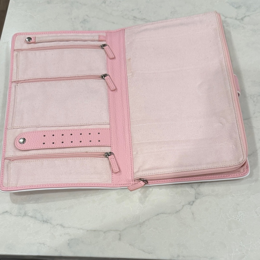 Pink Leather Travel Jewelry Organizer